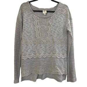 Anthropologie One September Gray Heirloom Lace High Low Sweater Medium